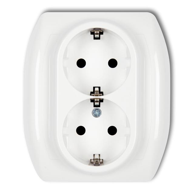 TREND Gniazdo podwójne z uziemieniem SCHUKO 2x(2P+Z) (przesłony torów prądowych) biały GP-2sp KARLIK