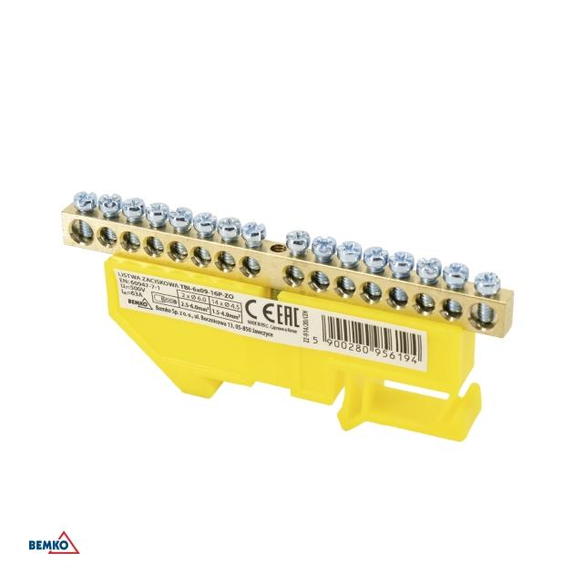 LISTWA ZACISKOWA NA SZYNĘ 6x9 16-TOROWA ŻÓŁTA