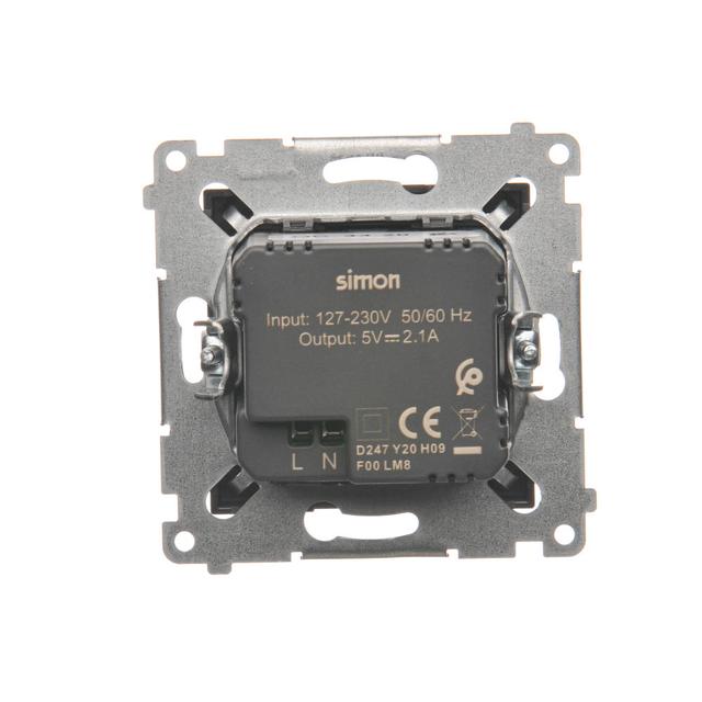 Simon 54 Ładowarka 2 x USB 2.1 A 5V DC 230V brąz mat