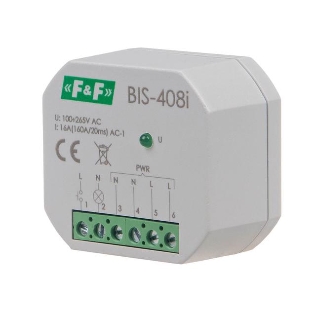 Przekaźnik bistabilny podtynkowy do podświetlanych przycisków z przekaźnikiem inrush 160A/20ms BIS-408-LED F&F