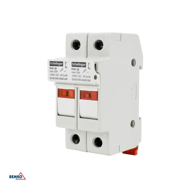 PODSTAWA BEZPIECZNIKOWA 2-POLOWA DO WKŁADEK 10x38 1000V DC MAX. 32A Z KONTROLKĄ