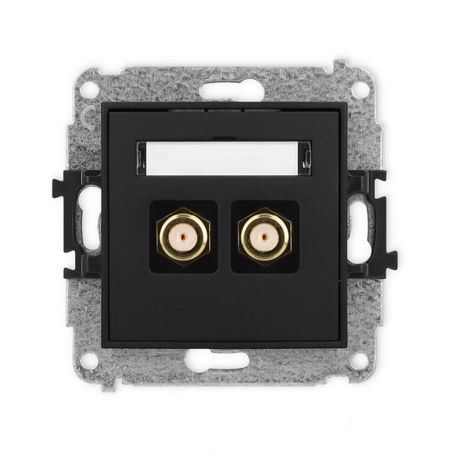 ICON Mechanizm gniazda antenowego podwójnego typu F (SAT) pozłacany czarny mat