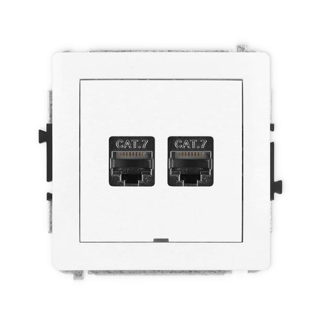 DECO Mechanizm gniazda komputerowego podwójnego 2xRJ45, kat. 7, ekranowany, 8-stykowy, bez pola opis