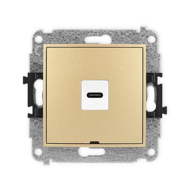 MINI Mechanizm gniazda pojedynczego 1xUSB C-C, bez pola opisowego złoty
