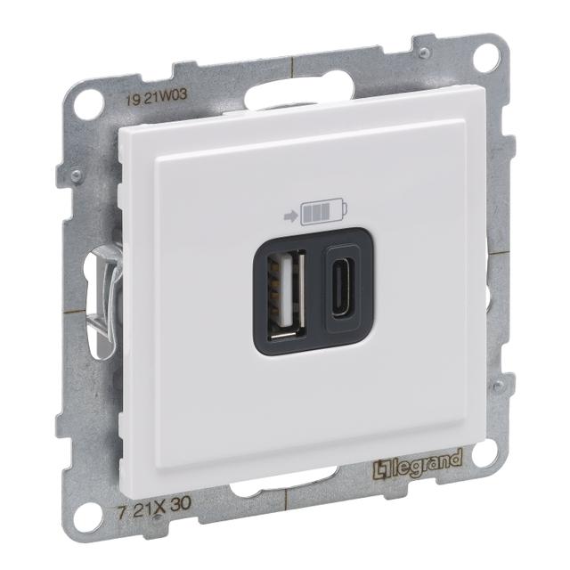 SUNO - Gniazdo USB typ A + C - 5 V - 3 A, Biały, 721130, Legrand