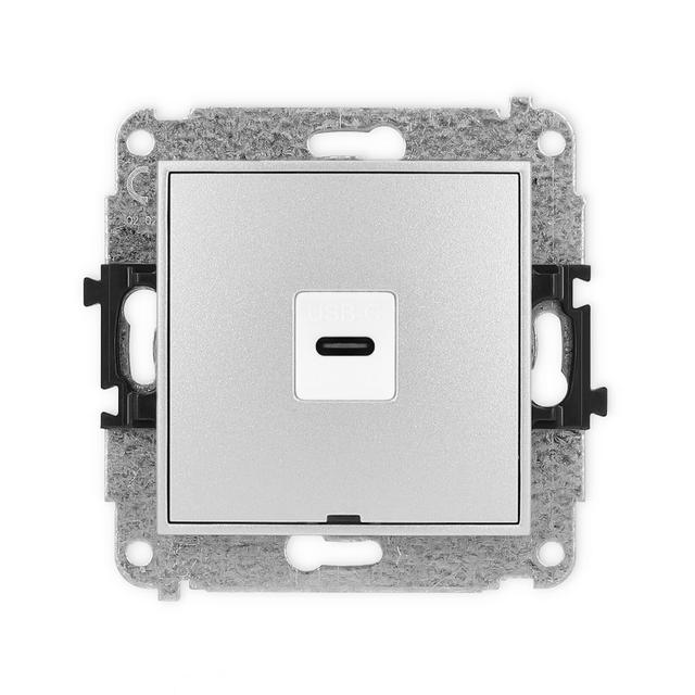 MINI Gniazdo pojedyncze 1xUSB C-C, bez pola opisowego srebrny metalik 7MGUSBBO-7 KARLIK