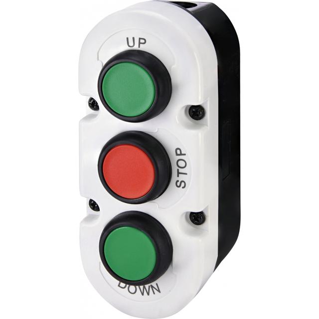 ESE3-V7 - Kaseta szaro-czarna, 3 płaskie przyciski 2NO zielone, 1NC czerwony UP, STOP, DOWN