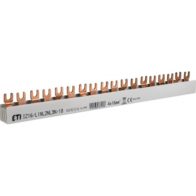 Szyna łączeniowa widełkowa 4P 100A 16mm2 (18mod.) IZ16/L1NL2NL3N/18 002921216 ETI