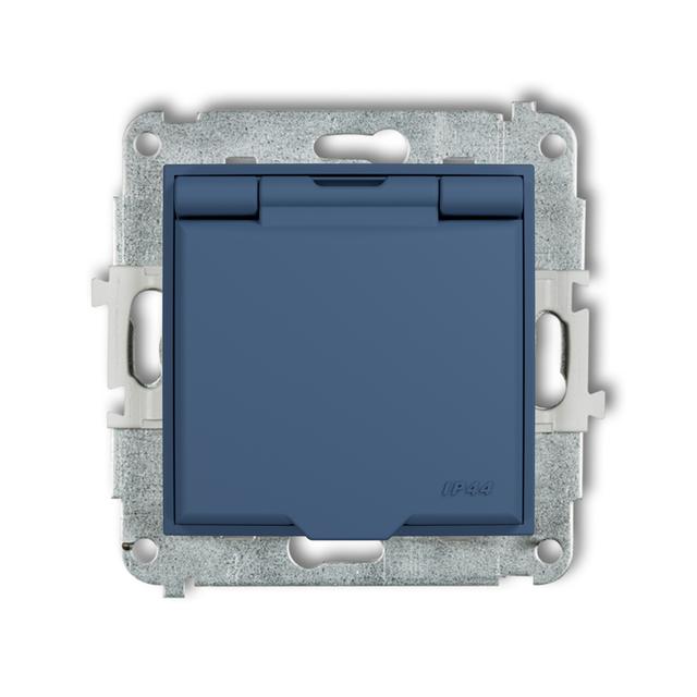 MINI Mechanizm gniazda bryzgoszczelnego z uziemieniem 2P+Z (klapka navy blue, przesłony torów prądow