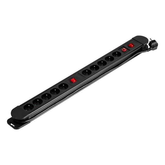 Listwa zasilająca 10 gniazd kabel 3x1,5mm2 długość 1,5m 2xWyłącznik podświetlany dwutorowy PS-3/B/1,