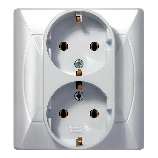 AKCENT Gniazdo podwójne z uziemieniem schuko - kolor biały