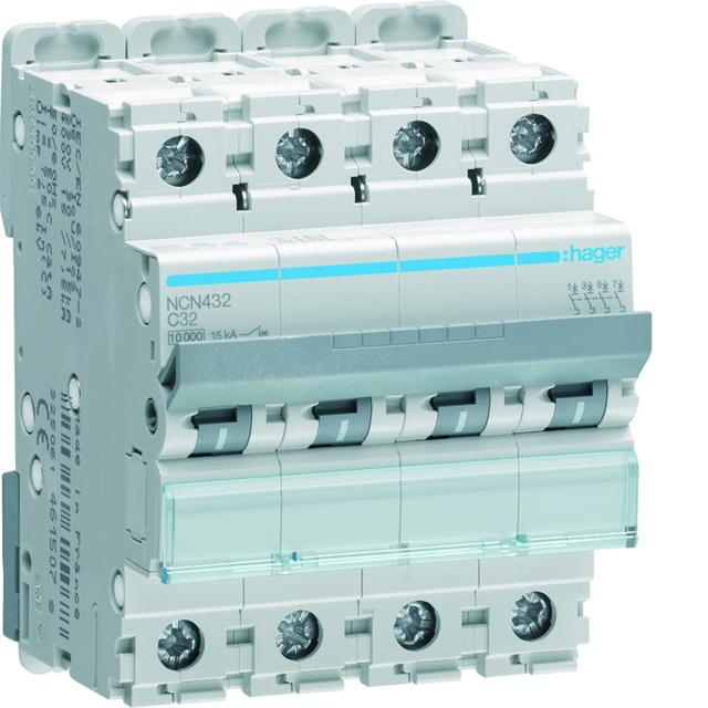 MCB Wyłącznik nadprądowy 10kA/15kA 4P C 32A NCN432 HAGER