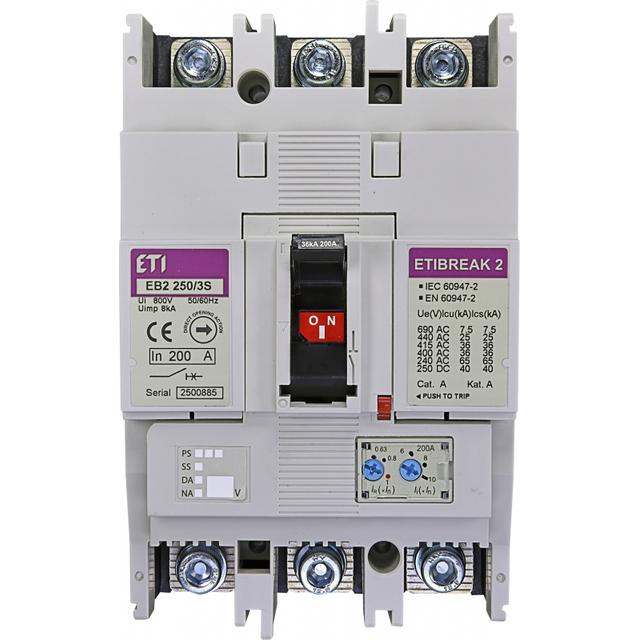 Wyłącznik mocy 36kA wyzw. TM EB2 250/3S 200A 3P 004671082 ETI