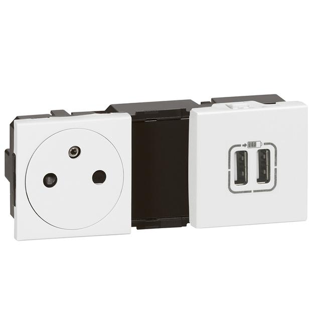 Mosaic - Ładowarka Usb 2400 Ma + Gniazdo 2P+Z Zestaw Zespolony Biały 077595 LEGRAND