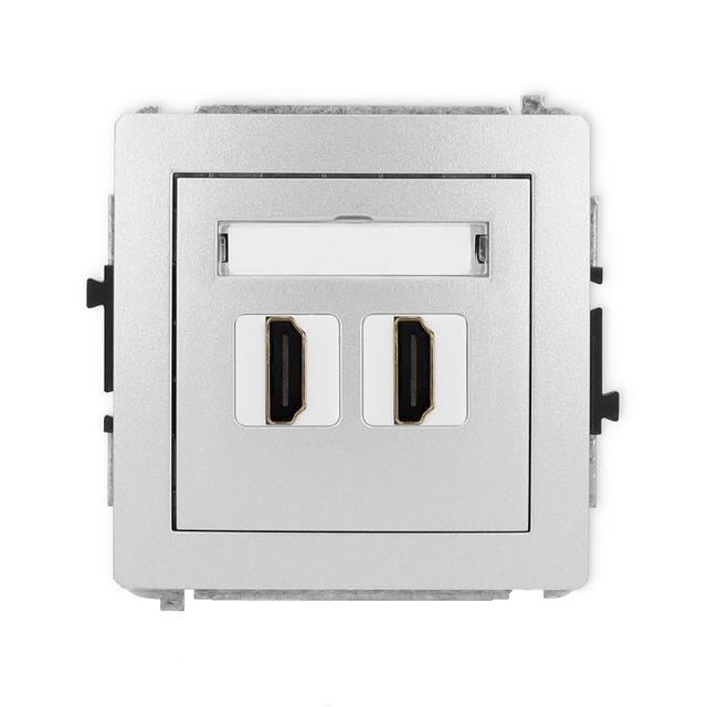 DECO Mechanizm gniazda podwójnego HDMI 2.0 srebrny metalik
