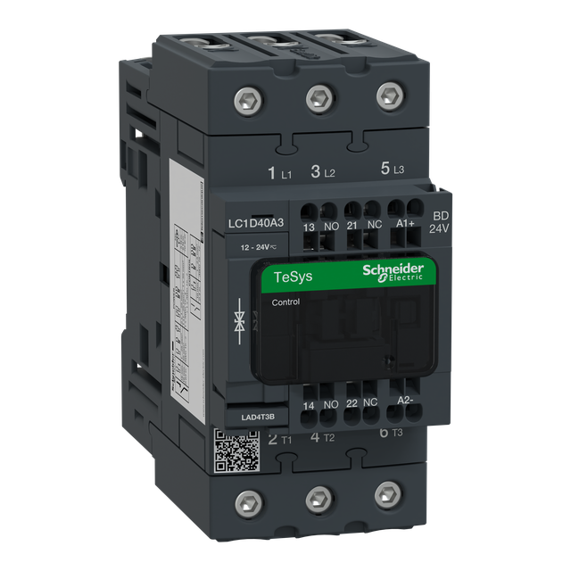 Stycznik mocy I= 40A AC-3, styki pom. 1NC+1NO, nap. cewki 24 V DC LC1D40A3BD Schneider