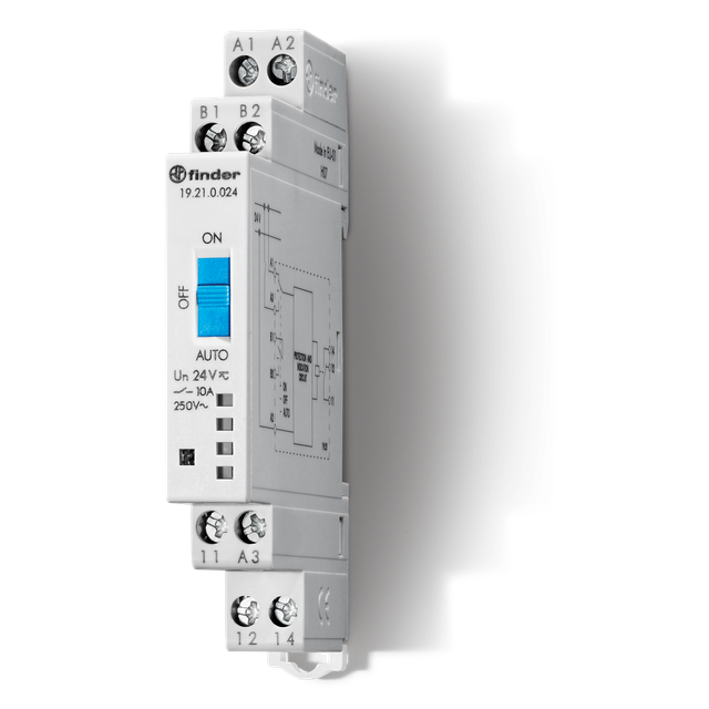 Przekaźnik modułowy z funkcją AUTO-ON-OFF 1P 10A 24V AC/DC /opk=5szt./ 19.21.0.024.0000 1,921E+11 FINDER