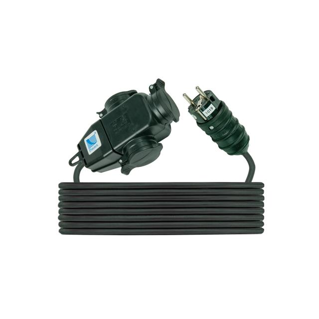 Trójnik 3x250V, 16A, z wtyczką i przewodem gumowym H05RR F 3x1,5 - 5m, IP 44