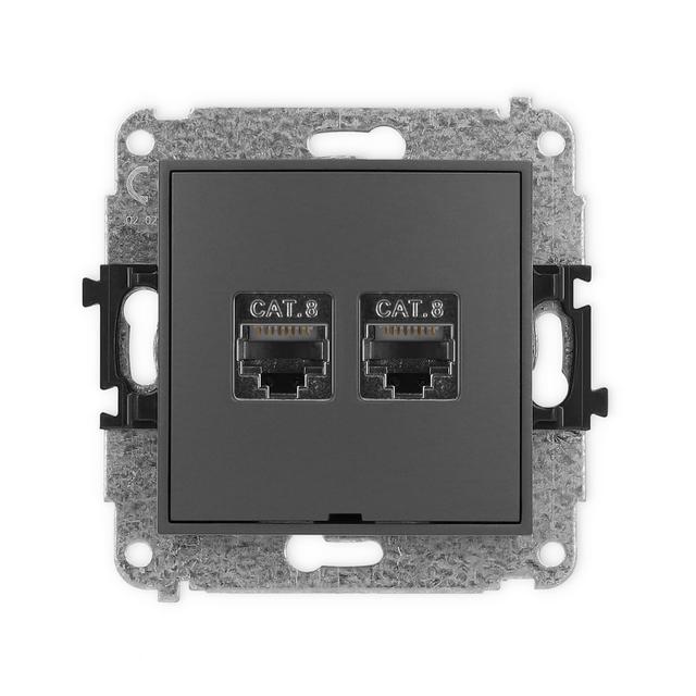 ICON Mechanizm gniazda komputerowego podwójnego 2xRJ45, kat. 8, ekranowany, 8-stykowy, bez pola opis