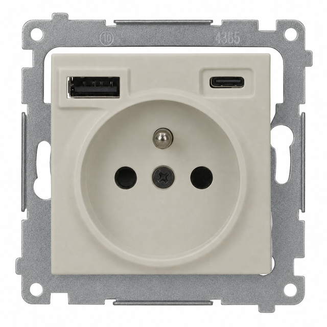 Simon 54 Gniazdo z uziemieniem i ładowarką USB C+A kaszmir mat DGZ1ZUSB2CA.01/42