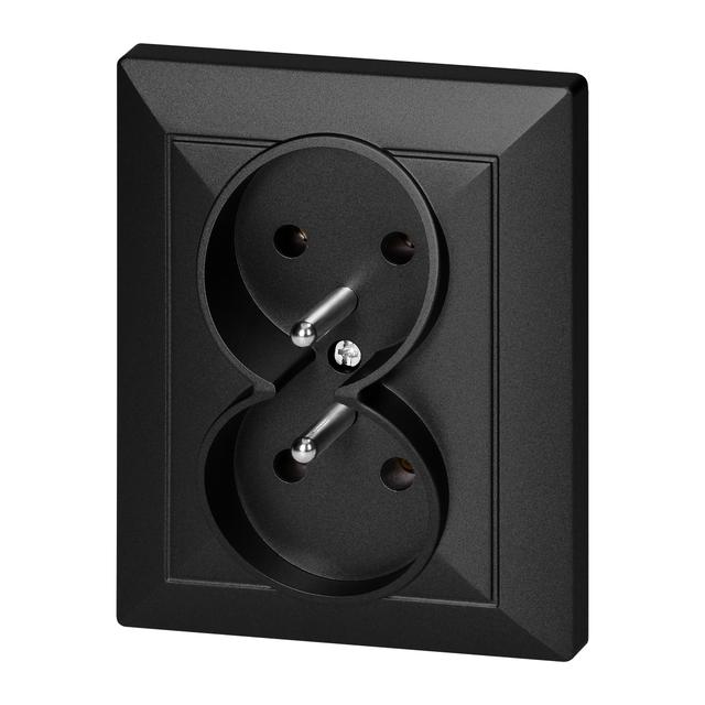 Gniazdo podwójne podtynkowe 2x2P+Z Pearl, 16A, 250V, PT-6 P, czarny
