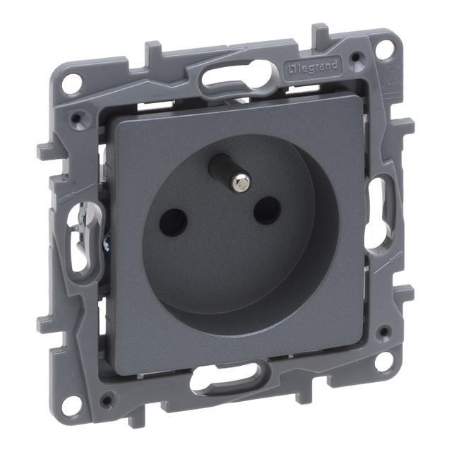 Niloe Selection - Gniazdo 2P+Z 16A - 250 V (Z Przesłoną Zaciski Automatyczne) Stal 762325 LEGRAND
