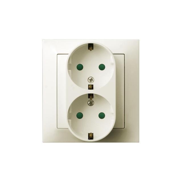 IMPRESJA Gniazdo podwójne z uziemieniem schuko z przesłonami torów prądowych, kompletne z ramką - ko