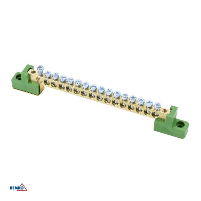 LISTWA ZACISKOWA NA IZOLATORACH PŁASKICH 6x9 16-TOROWA ZIELONA