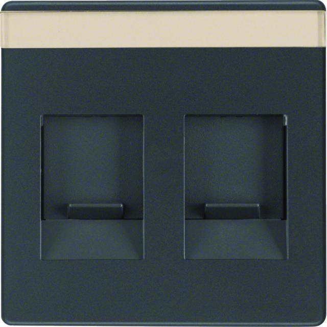 BERKER Q.x Płytka czołowa podwójna zasuwa chroniące przed kurzem pole opisowe antracyt aksamit lakie