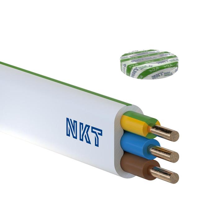 Przewód instalacyjny NKT instal PLUS YDYp żo 3x2,5mm2 biały 450/750V płaski /100m/ NKT