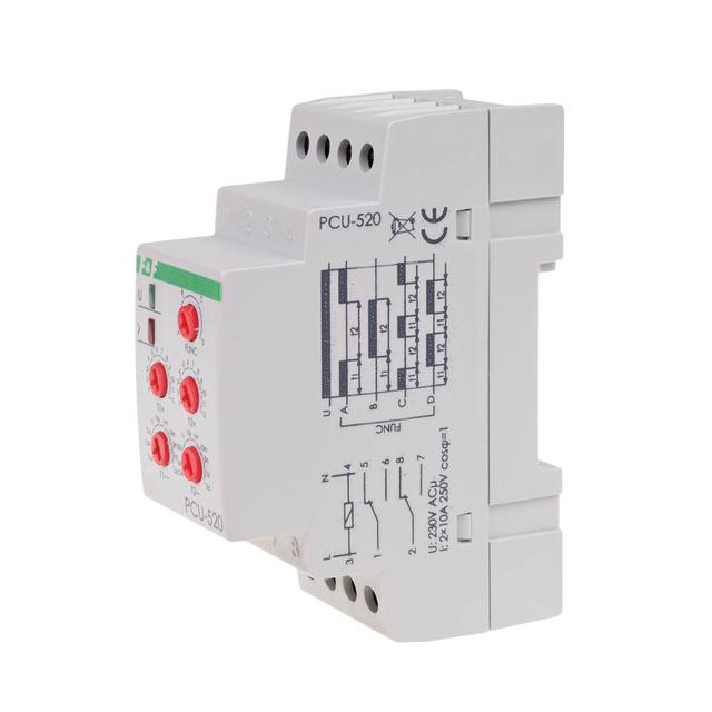 Przekaźnik czasowy 2-funkcyjny (nastawa 2 czasów T1 T2 styk: 2Z/R 230V PCU-520 F&F