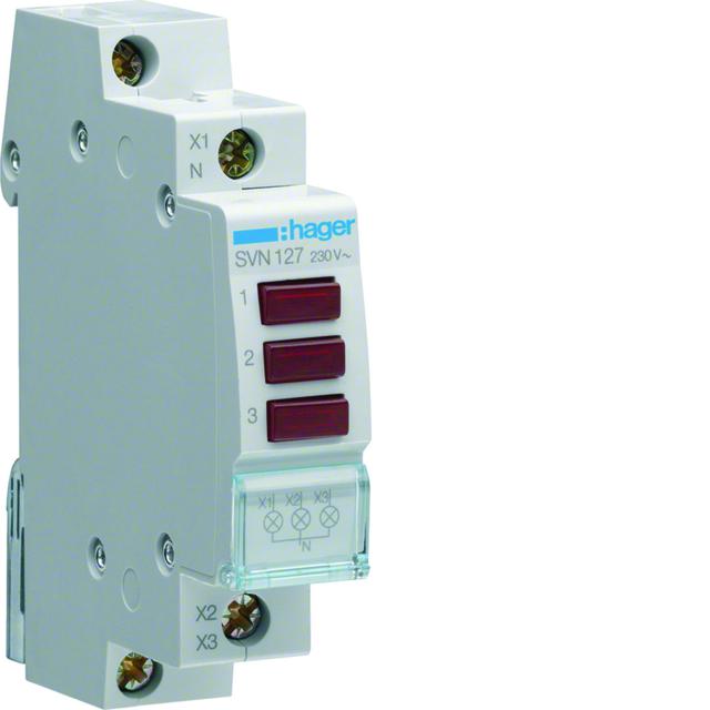 Lampka sygnalizacyjna LED 3x czerwona 230VAC SVN127 HAGER