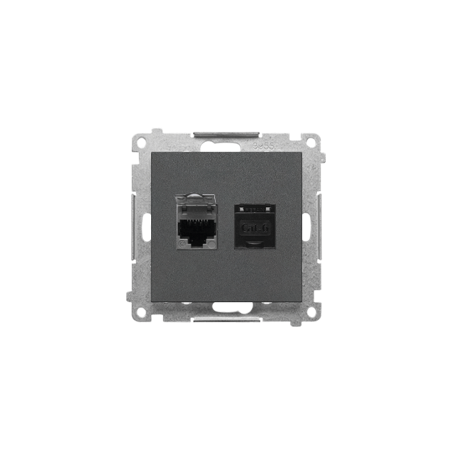 Simon 55 Gniazdo komputerowe podwójne RJ45 kategoria 6 z przesłoną przeciwkurzową Grafitowy mat