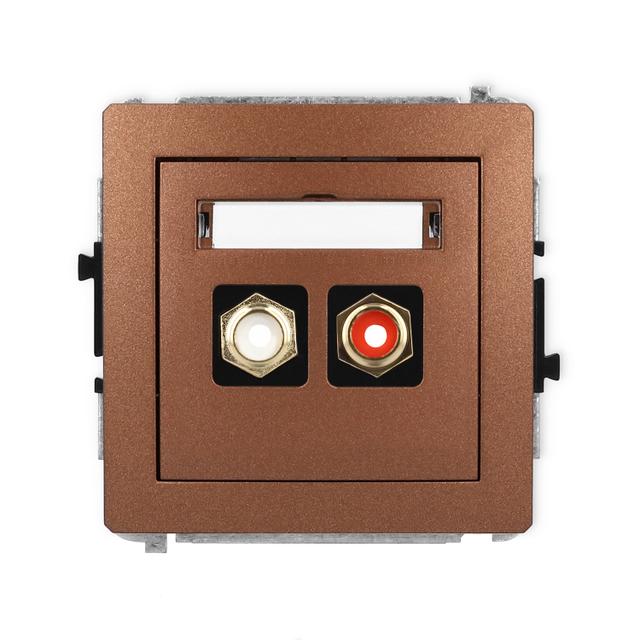 DECO Mechanizm gniazda podwójnego RCA (typu cinch - biały i czerwony, pozłacany) brązowy metalik