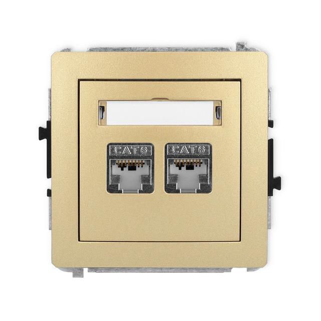 DECO Mechanizm gniazda komputerowego podwójnego 2xRJ45, kat. 6, ekranowany, 8-stykowy złoty
