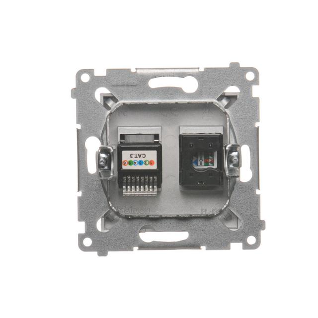 Simon 54 Gniazdo komputerowe RJ45 kategoria 5e + telefoniczne RJ12 srebrny mat D5T.01/43 KONTAKT
