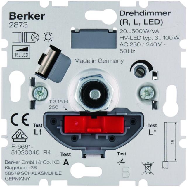 BERKER one.platform Ściemniacz obrotowy obc. R/L 20-500 W; obsługa lamp LED 3-100 W 2873 HAGER
