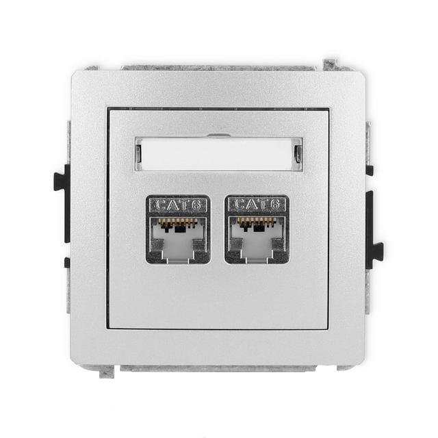 DECO Mechanizm gniazda komputerowego podwójnego 2xRJ45, kat. 6, ekranowany, 8-stykowy srebrny metali