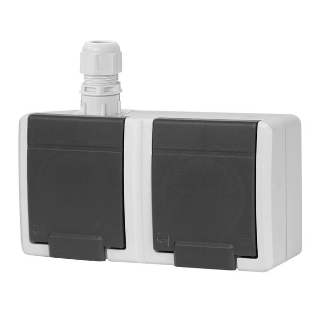 AQUANT 2K gniazdo natynkowe podwójne z uziemieniem 2x2P+Z poziom IP 65 - kolor szary 7035/7016