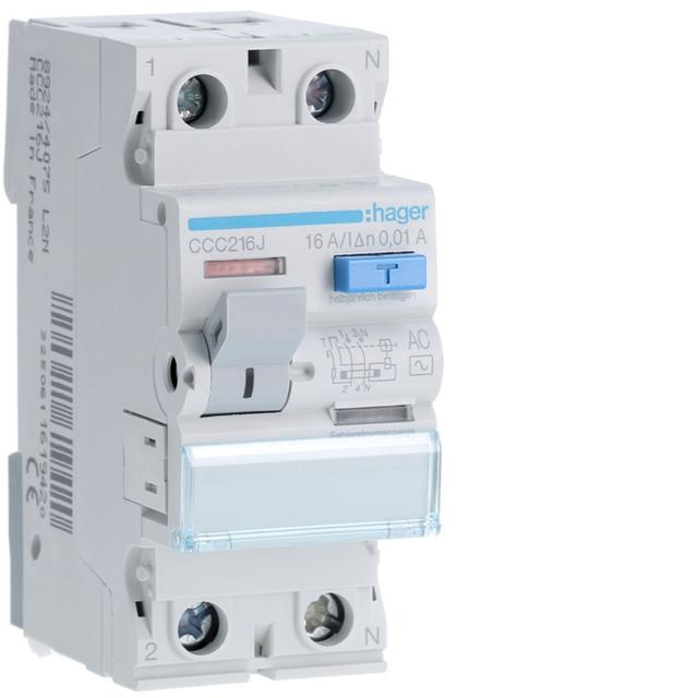 RCCB Wyłącznik różnicowoprądowy 1P+N 16A 10mA 6kA AC CCC216J HAGER