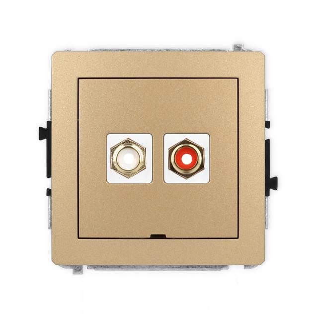 DECO Mechanizm gniazda podwójnego RCA, bez pola opisowego (typu cinch - biały i czerwony, pozłacany)