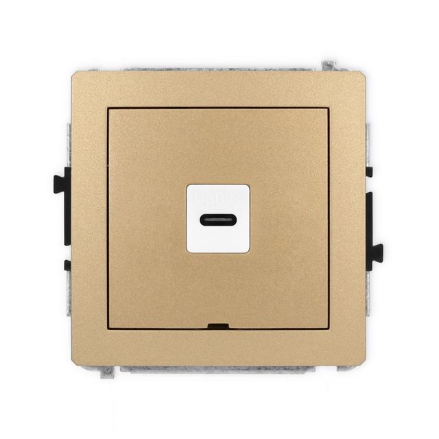 DECO Mechanizm gniazda pojedynczego 1xUSB C-C, bez pola opisowego złoty metalik