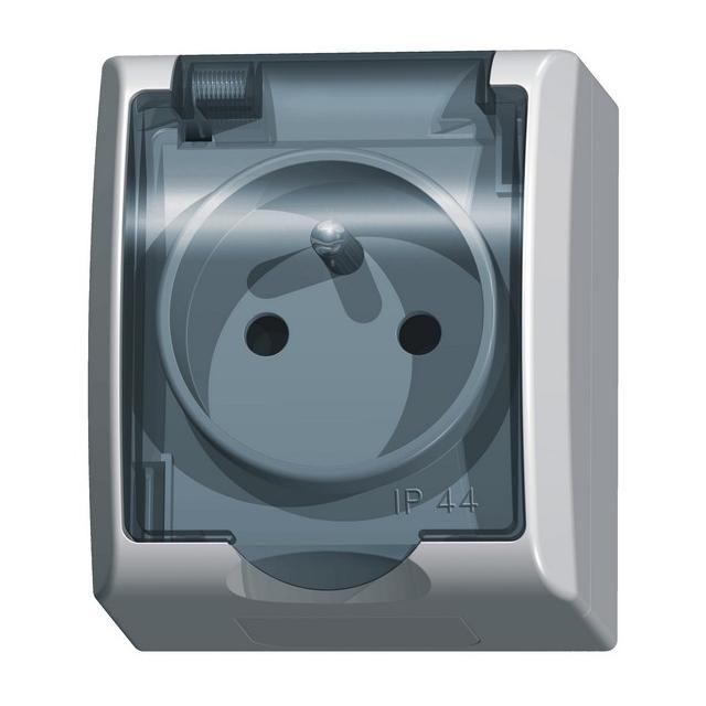 FALA Gniazdo pojedyncze z uziemieniem wieczko przezroczyste - kolor biały