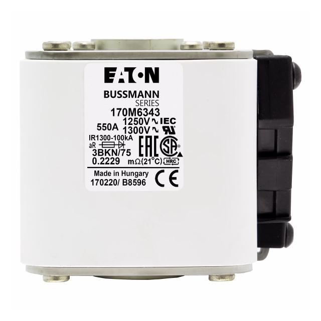 FUSE 550A 1250V 3BKN/75 AR CU Wkładka szybka 550A AC 1250V rozmiar 3 76x92x76 mm aR IEC UL 170M6343