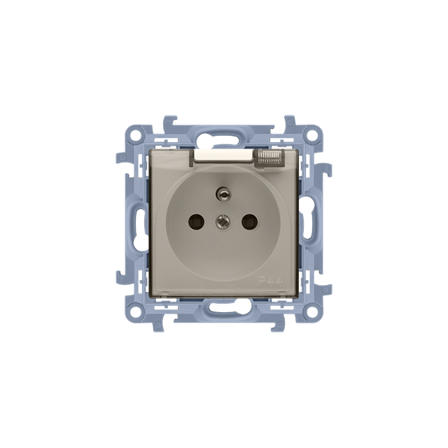 Simon 10 Gniazdo IP44 z uszczelką z przesłonami klapka transp. 16A szybkozłączka krem