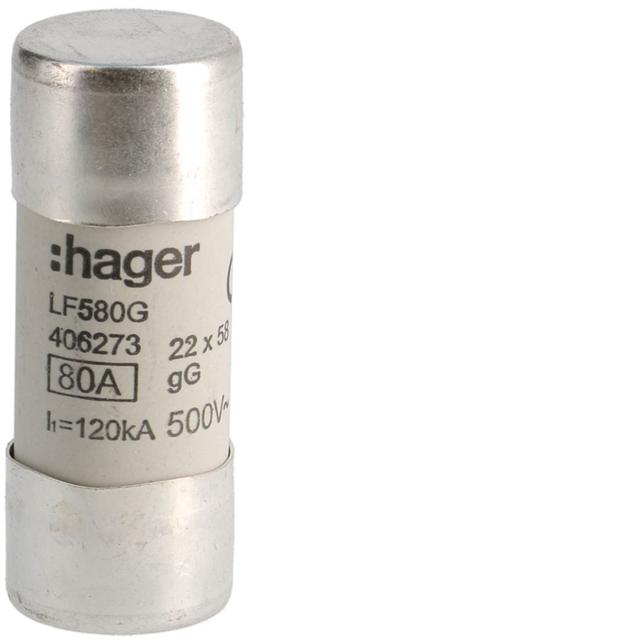 Wkładka bezpiecznikowa cylindryczna CH-22 22x58mm gG 80A 500VAC LF580G HAGER