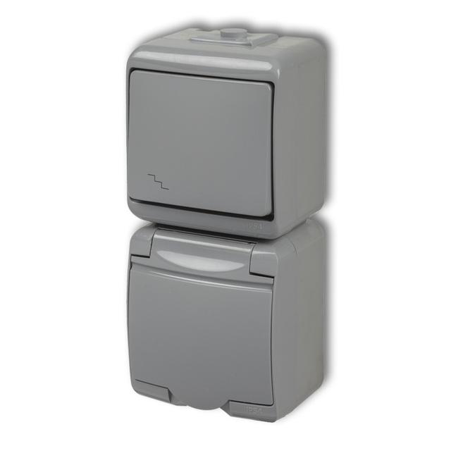 JUNIOR Łącznik schodowy z gniazdem pojedynczym z uziemieniem 2P+Z (klapka popielata; bez przesłon) 1