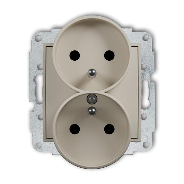 ICON Mechanizm gniazda podwójnego do ramki z uziemieniem 2x(2P+Z) (przesłony torów prądowych) taupe