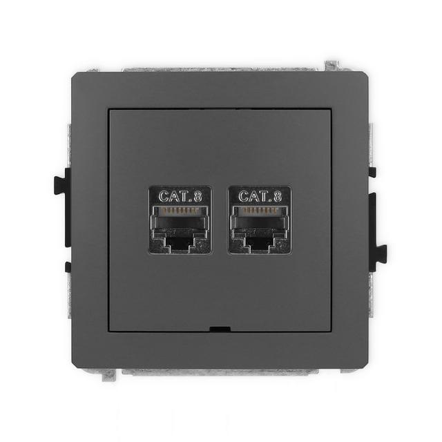 DECO Mechanizm gniazda komputerowego podwójnego 2xRJ45, kat. 8, ekranowany, 8-stykowy, bez pola opis