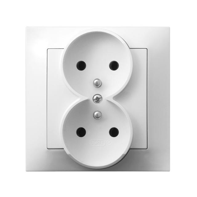 IMPRESJA Gniazdo podwójne z uziemieniem kompletne z ramką - kolor biały